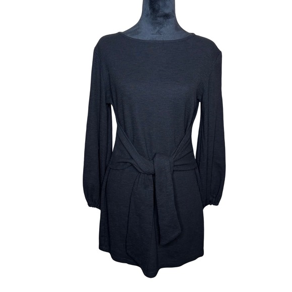 R. Vivimos Dresses & Skirts - R Vivimos‎ Black Textured Tie Waist Long Sleeve Mini Dress Women Size L 12 14